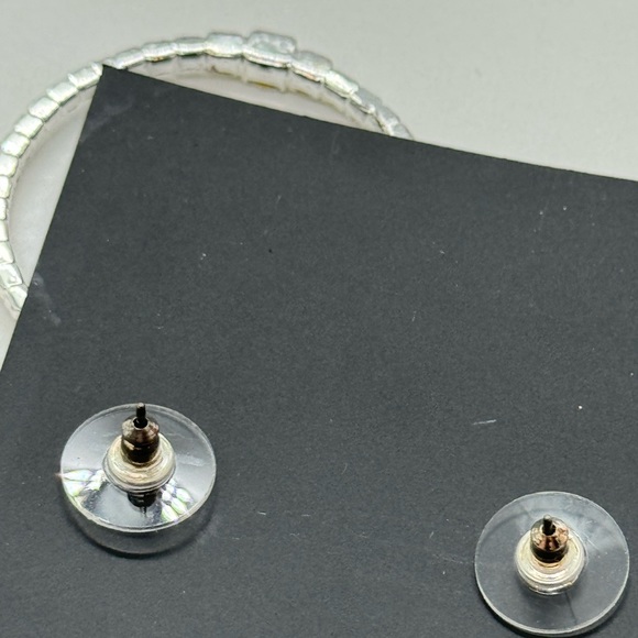 INC Rhinestone Post Circle Earrings in Silver Tone 2 inch approx - Picture 5 of 6